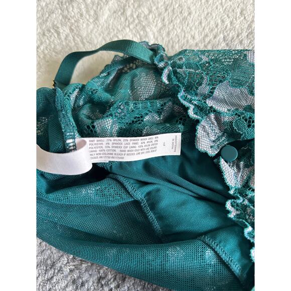 Auden Square Neck Bodysuit Top Emerald Teal Lace Floral Intimate Lingerie Large - Picture 8 of 10